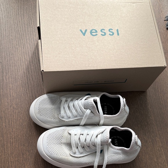 Vessi White Knit Sneakers with Teal Accents - Picture 7 of 7